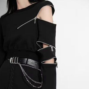 Zippered Detail Crop Sweatshirt One Size Fits All